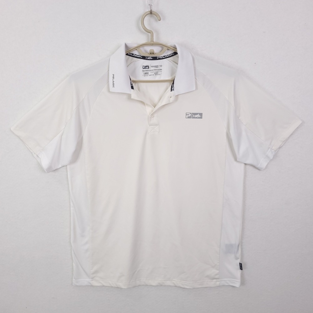 Pelagic Performance Polo Pro Mens Large White Offshore Gear Fishing Shirt L